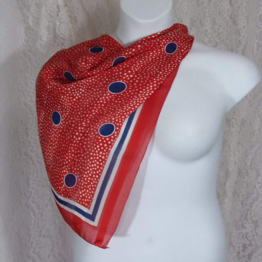Square Scarf in Red White and Blue and Mini White Stars NWOT